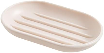 Oval Soap Dish Holder Beige Plastic for Bathroom Kitchen