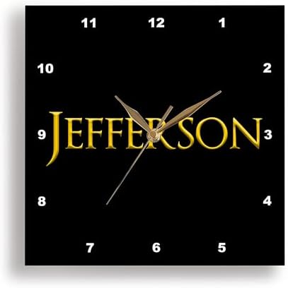 3dRose Wall Clock Silent - 15 Inch Jefferson Classic Baby Name Yellow on Black