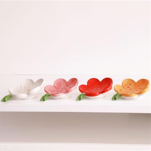 Flower Ceramic Soap Holder Self Draining Tulip Red