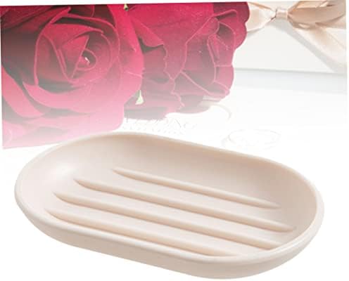 HAKIDZEL Beige Soap Dish Oval Self-Draining Holder for Bathroom