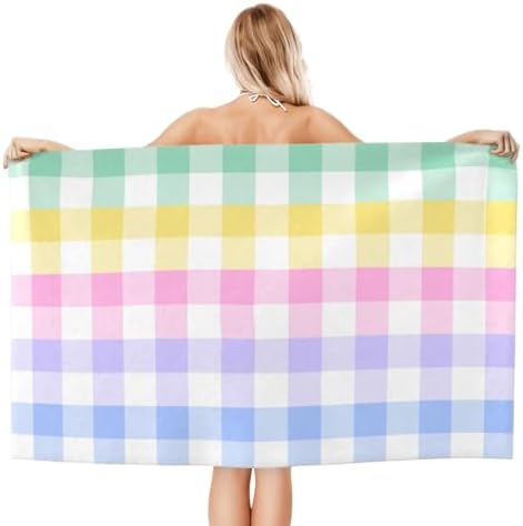 VOOHDDY Rainbow Checkered Microfiber Beach Towel