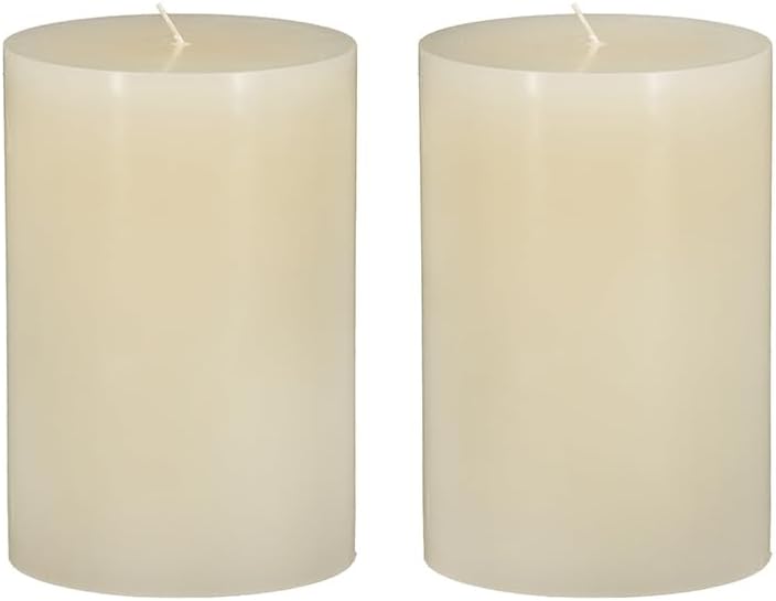 Set of 2 Unscented Soy Wax Pillar Candles - 4x6 Inches Ivory
