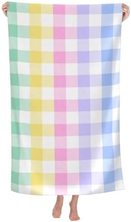 VOOHDDY Rainbow Checkered Microfiber Beach Towel