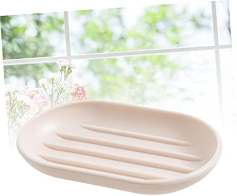 HAKIDZEL Beige Soap Dish Oval Self-Draining Holder for Bathroom