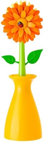 Vigar Flower Power Dish Brush with Vase 10 Inches Orange Green