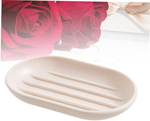Oval Soap Dish Holder Beige Plastic for Bathroom Kitchen