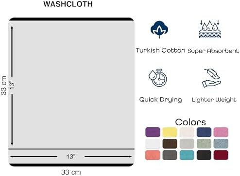Hawmam Linen 13x13 Inch Black Face Towels - 12 Pack Luxury Washcloths