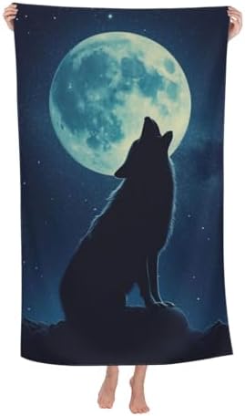VANZEV Wolf Moon Beach Towel - 52x32 Inch Microfiber Sand Free