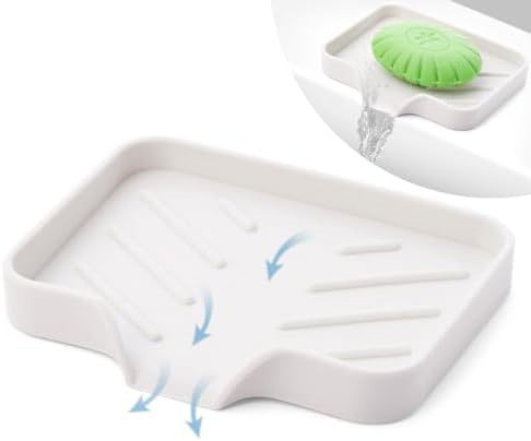 6 Pack Silicone Soap Dishes with Drain Spout - White