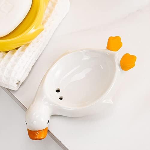 Ceramic Self Draining Soap Dish in Cute Duck Shape