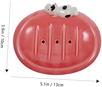 Unomor Cute Cow Ceramic Soap Dish Holder for Bathroom Kitchen