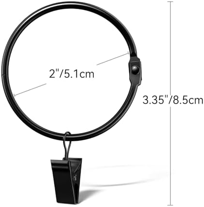 24 Pack 2 Inch Curtain Rings with Clips - Rustproof Black