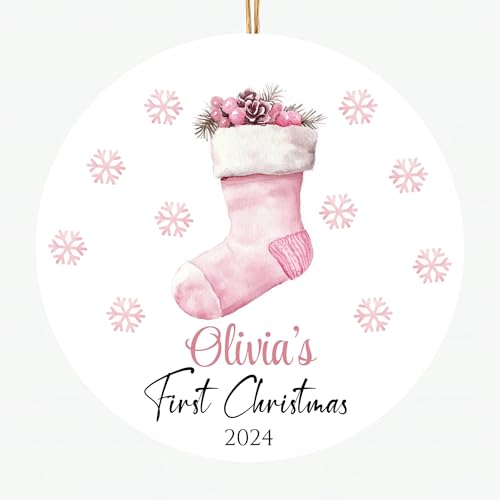 Personalized Pink Christmas Ornament 2024 - Babys First Keepsake