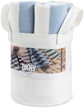 DKNY 4 Pack Beach Towels with Canvas Tote Bag