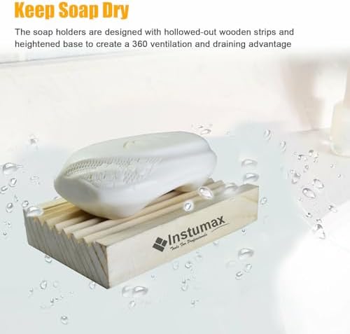 INSTUMAX Wooden Soap Dish with Slanted Waterfall Design