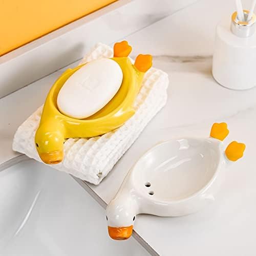 Ceramic Self Draining Soap Dish in Cute Duck Shape