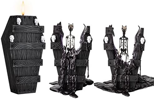 GUTE Skull Candle with Coffin Skeleton 7x5 Inches