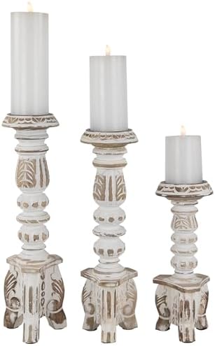 Northlight 3-Piece Brushed White Wooden Candleholder Set