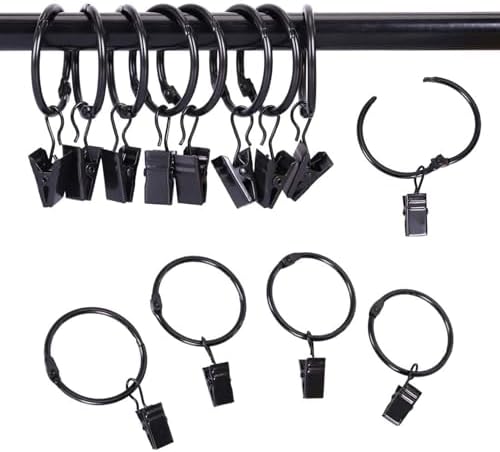 24 Pack 2 Inch Curtain Rings with Clips - Rustproof Black