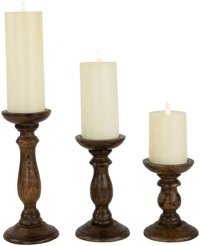 Northlight 3 pcs 10 Inch Dark Wooden Candle Holders