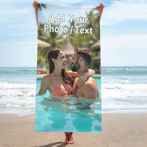 Custom Beach Towel Made in USA with Photo and Name