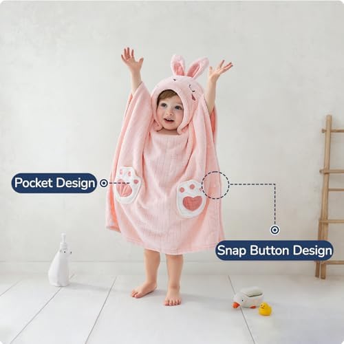USBettas Kids Towel Poncho - Soft Coral Fleece with Bunny Design
