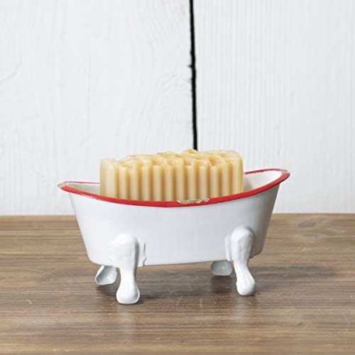 Red Rim White Enamel Bathtub Soap Dish