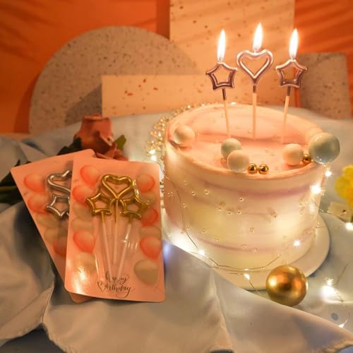 BoKin Birthday Cake Candles Set 6 Stars 3 Hearts