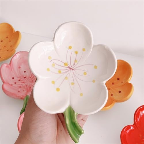 Flower Ceramic Soap Holder Self Draining Tulip Red