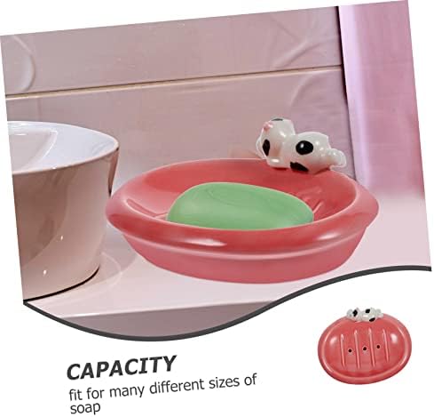 Unomor Cute Cow Ceramic Soap Dish Holder for Bathroom Kitchen
