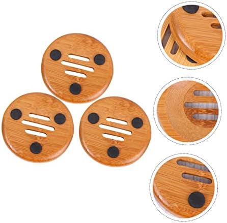 IMIKEYA 3pcs Round Bamboo Soap Dish Holder for Bathroom Kitchen