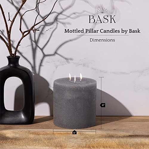 Bask Large Gray Pillar Candles - 3 Wick 6-Inch Diameter