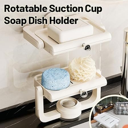 Rotatable Suction Cup Soap Dish Holder for Bathroom Kitchen