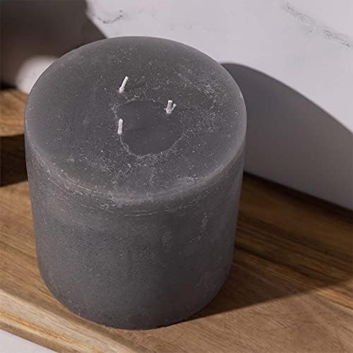 Bask Large Gray Pillar Candles - 3 Wick 6-Inch Diameter