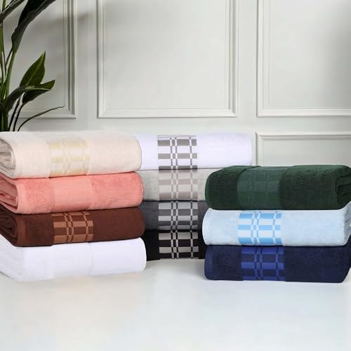 Superior 4-Piece Cotton Bath Towel Set with Geometric Dobby Border