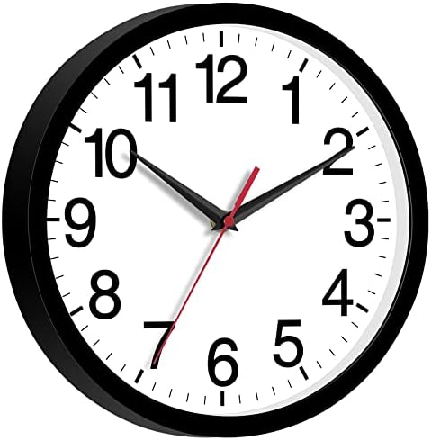 Rohioue 10 Inch Black Wall Clock Modern Silent Non Ticking Analog
