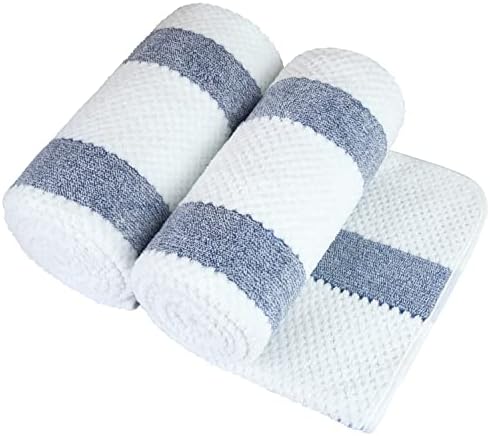 JML Microfiber Bath Towels 2 Pack 30x60 Waffle Stripe Royal Blue