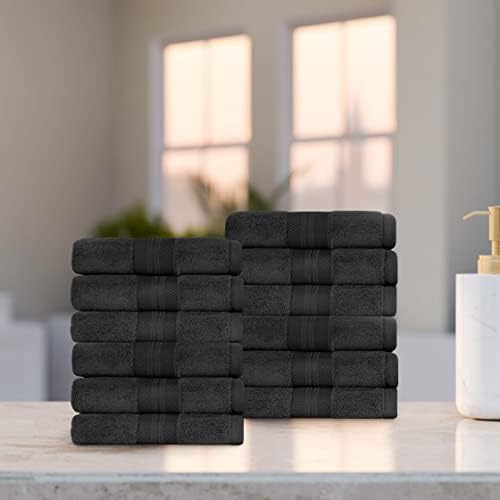 Superior Turkish Cotton 12-Piece Face Towel Set Black