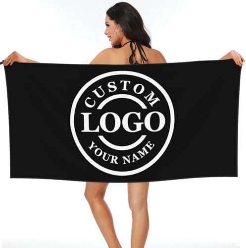 Custom Beach Towel with Text Logo and Photo