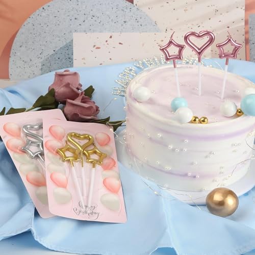 BoKin Birthday Cake Candles Set 6 Stars 3 Hearts