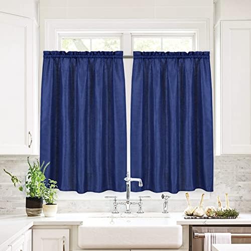 Valea Home Waffle Weave Bathroom Curtains Navy Blue Set of 2