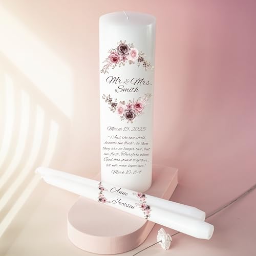 Unity Candles for Wedding Mr Mrs Set with Bible Quote