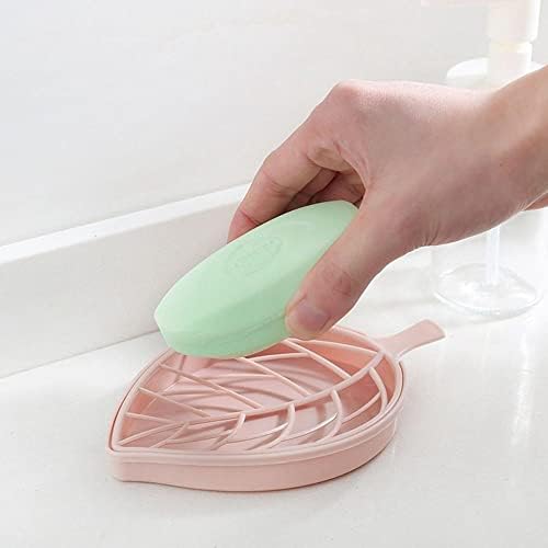 3Pcs Leaf-Shaped Soap Dishes with Drainage Tray Fashionable Bathroom Holder in Green