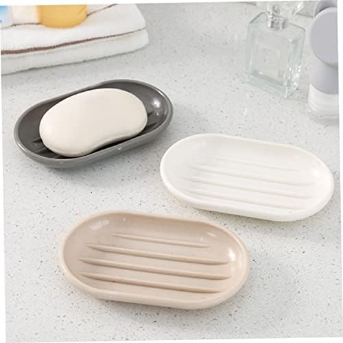 Oval Soap Dish Holder Beige Plastic for Bathroom Kitchen