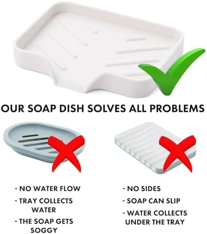 6 Pack Silicone Soap Dishes with Drain Spout - White