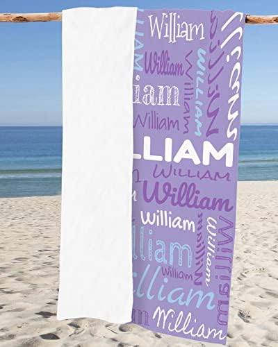 Personalized Purple Beach Towel with Name - Lightweight Microfiber