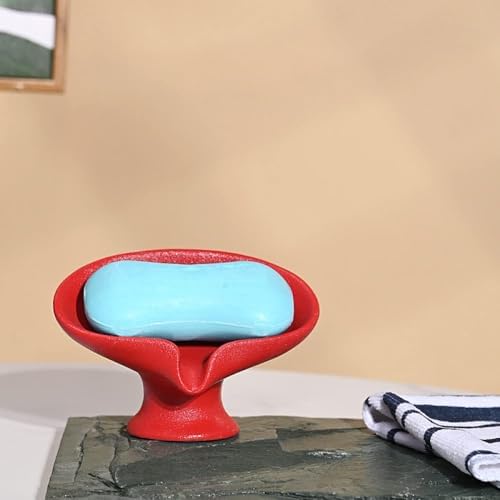 CECEKELE Red Ceramic Soap Dish Holder