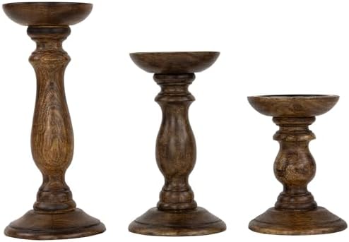 Northlight 3 pcs 10 Inch Dark Wooden Candle Holders