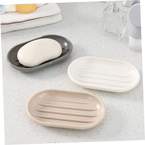 HAKIDZEL Beige Soap Dish Oval Self-Draining Holder for Bathroom