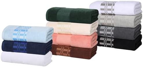 Superior 4-Piece Cotton Bath Towel Set with Geometric Dobby Border